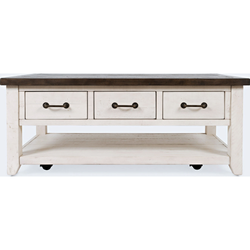 Madison County Harris 3 Drawer Coffee Cocktail Table in Vintage White & Barnwood